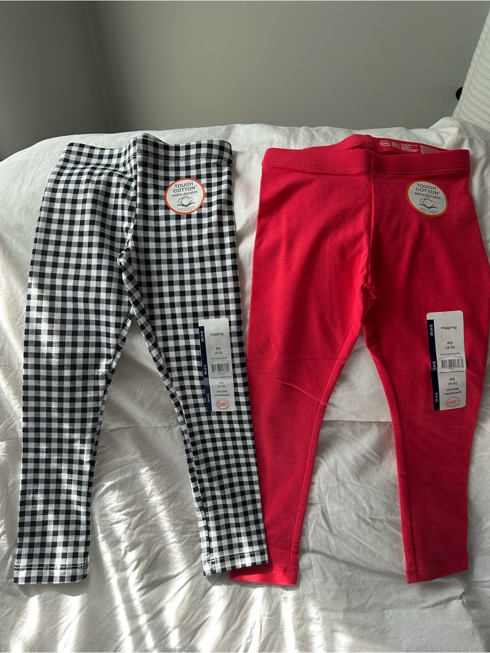 wonder nation Red Solid & Black White Gingham Kids Leggings Set